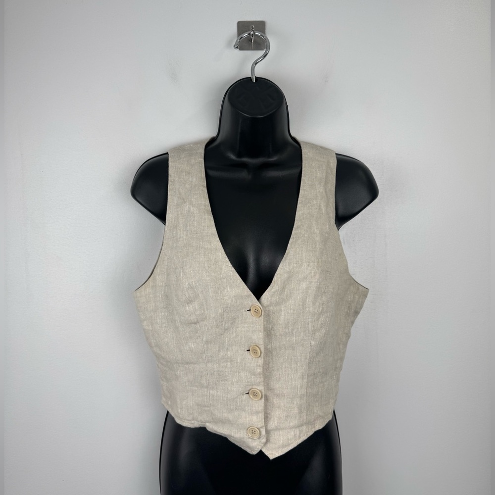 Reformation Beige Linen Button Front Vest
